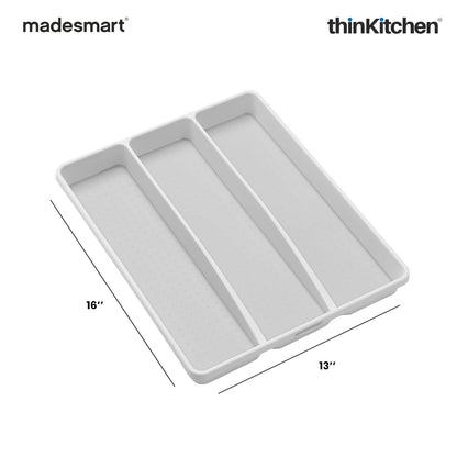 Madesmart Cooking Tools Organizer Tray, 3 Compartments, Utensils Kitchen Drawer Tray - White