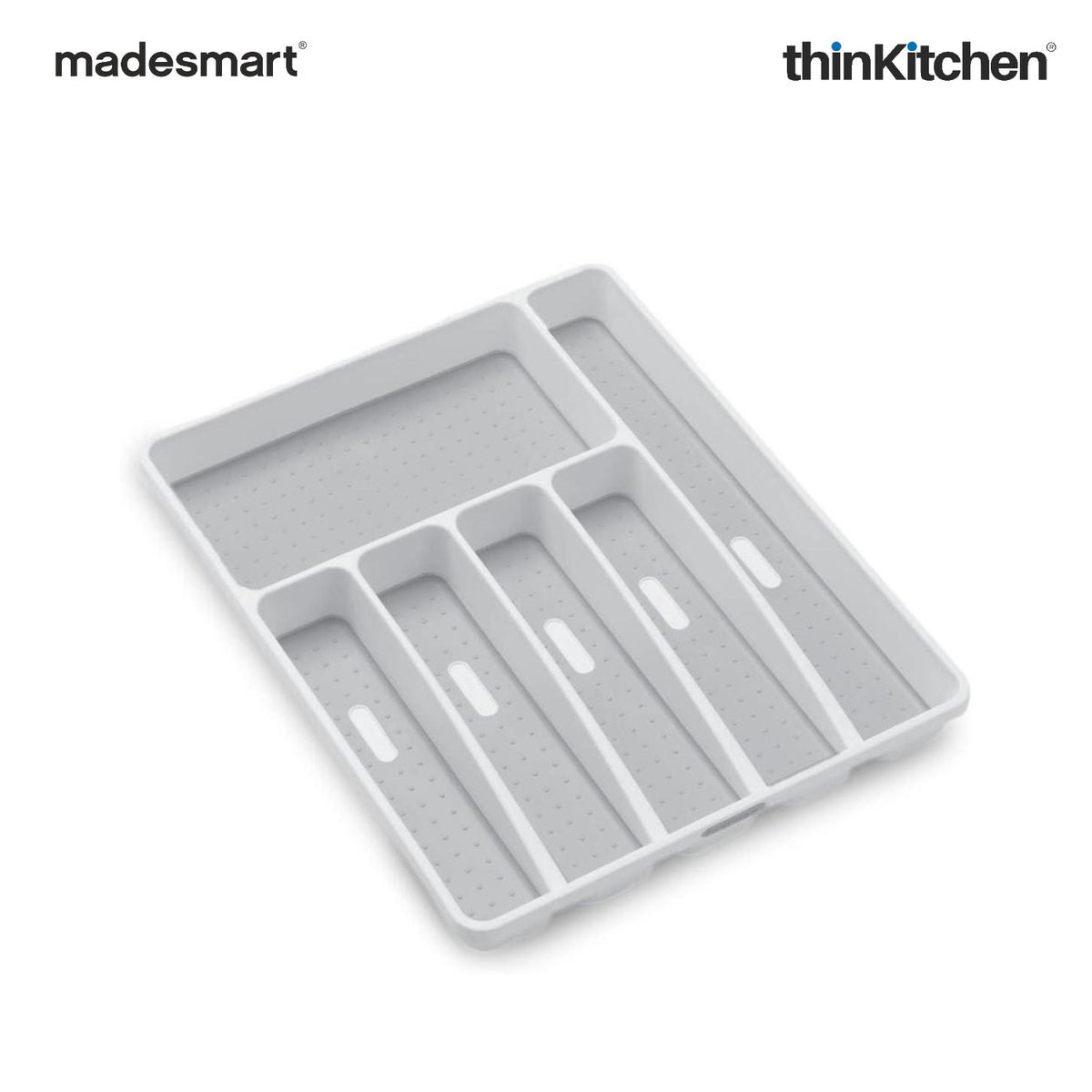 Madesmart Large Cutlery Organizer, 6 Compartments, Kitchen Drawer Tray, Non-Slip Feet - White - 1