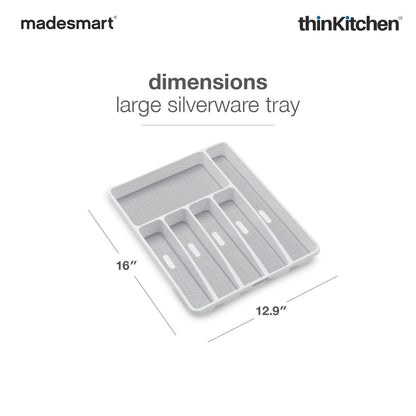 Madesmart Large Cutlery Organizer, 6 Compartments, Kitchen Drawer Tray, Non-Slip Feet - White