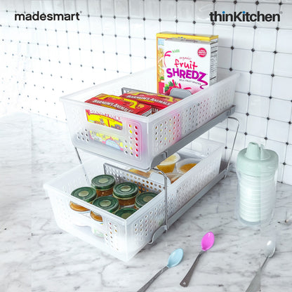 Madesmart 2-Tier Organizer With Pull-Out Bins And Dividers, Frost