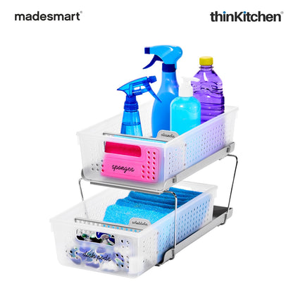 Madesmart 2-Tier Organizer With Pull-Out Bins And Dividers, Frost