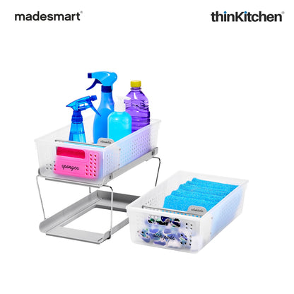 Madesmart 2-Tier Organizer With Pull-Out Bins And Dividers, Frost
