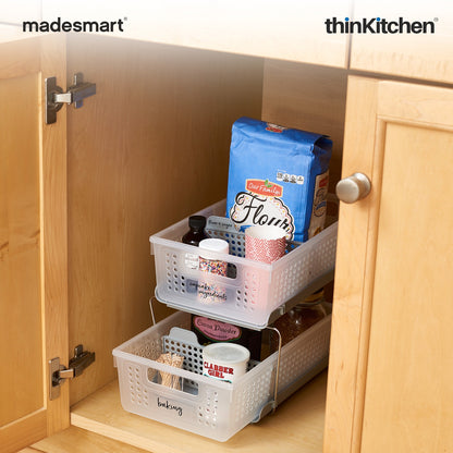 Madesmart 2-Tier Organizer With Pull-Out Bins And Dividers, Frost