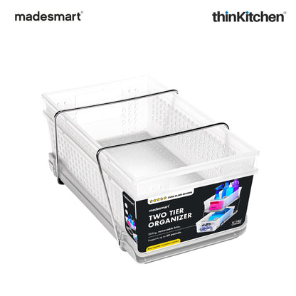 Madesmart 2-Tier Organizer With Pull-Out Bins And Dividers, Frost