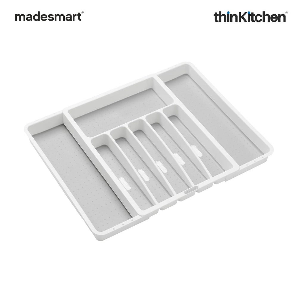 Madesmart Expandable Cutlery Tray, 6 To 8 Compartments, Kitchen Drawer Organizer - White