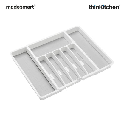 Madesmart Expandable Cutlery Tray, 6 To 8 Compartments, Kitchen Drawer Organizer - White