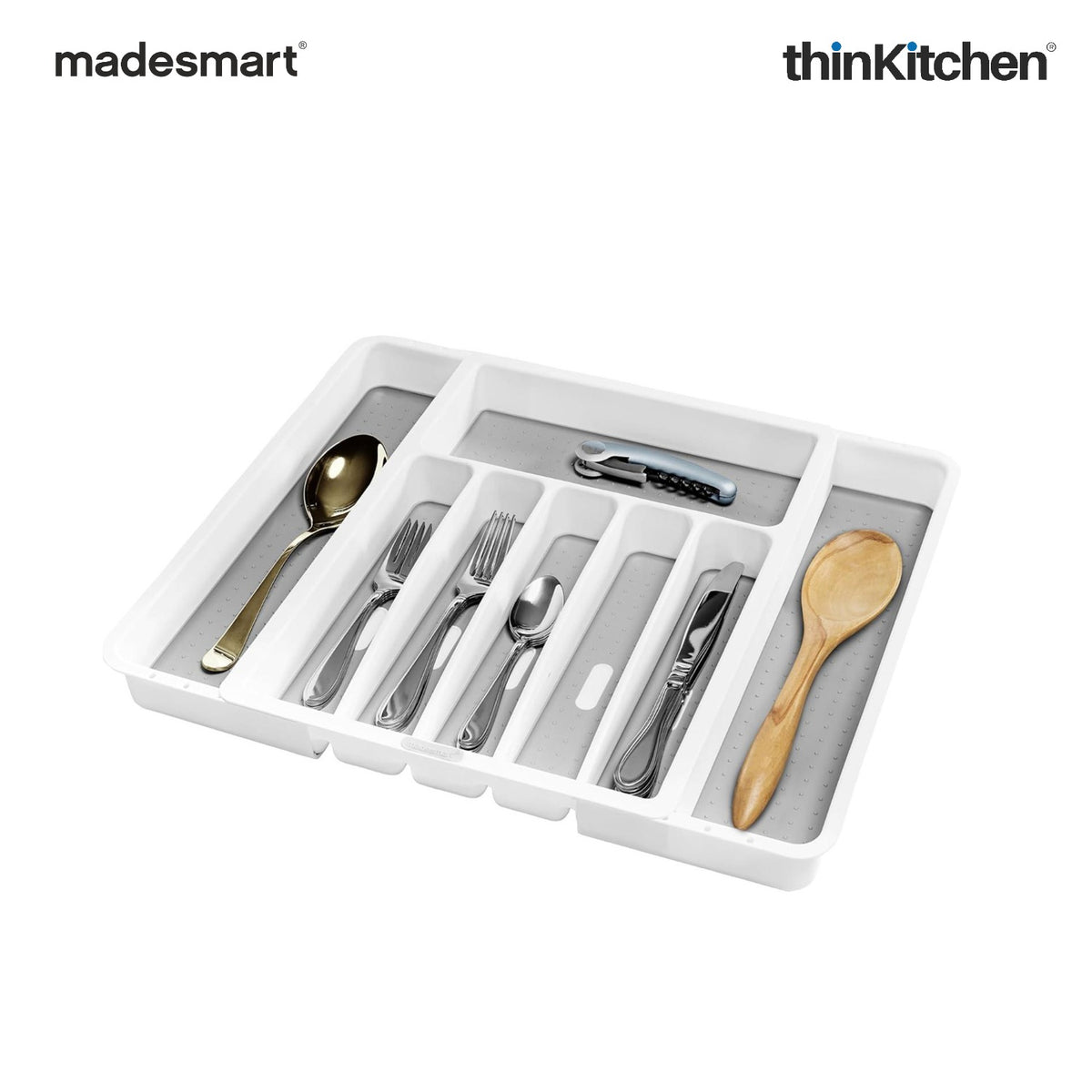 Madesmart Expandable Cutlery Tray, 6 To 8 Compartments, Kitchen Drawer Organizer - White - 2