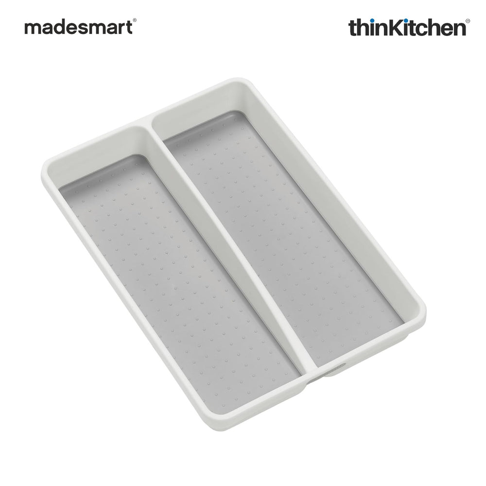 Madesmart Mini Cooking Utensil Organizer Tray, 2 Compartments, Compact Kitchen Drawer Tray - White