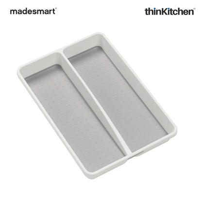 Madesmart Mini Cooking Utensil Organizer Tray, 2 Compartments, Compact Kitchen Drawer Tray - White