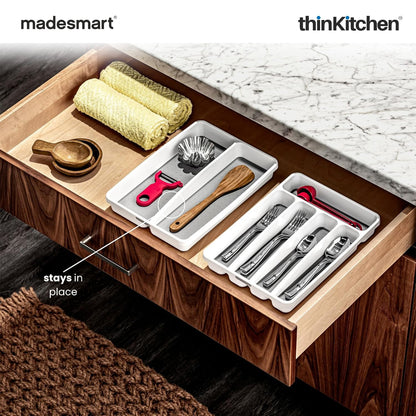 Madesmart Mini Cooking Utensil Organizer Tray, 2 Compartments, Compact Kitchen Drawer Tray - White