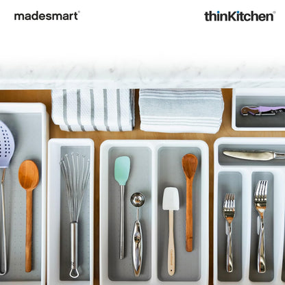 Madesmart Mini Cooking Utensil Organizer Tray, 2 Compartments, Compact Kitchen Drawer Tray - White