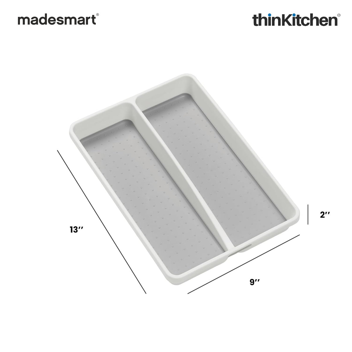 Madesmart Mini Cooking Utensil Organizer Tray, 2 Compartments, Compact Kitchen Drawer Tray - White