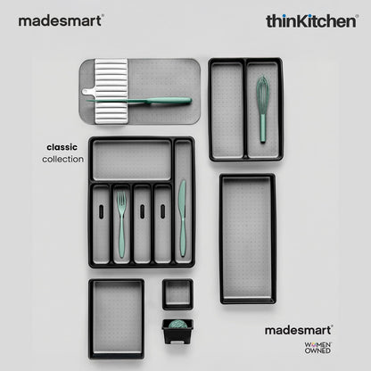 Madesmart Mini Cooking Utensil Organizer Tray, 2 Compartments, Compact Kitchen Drawer Tray - White
