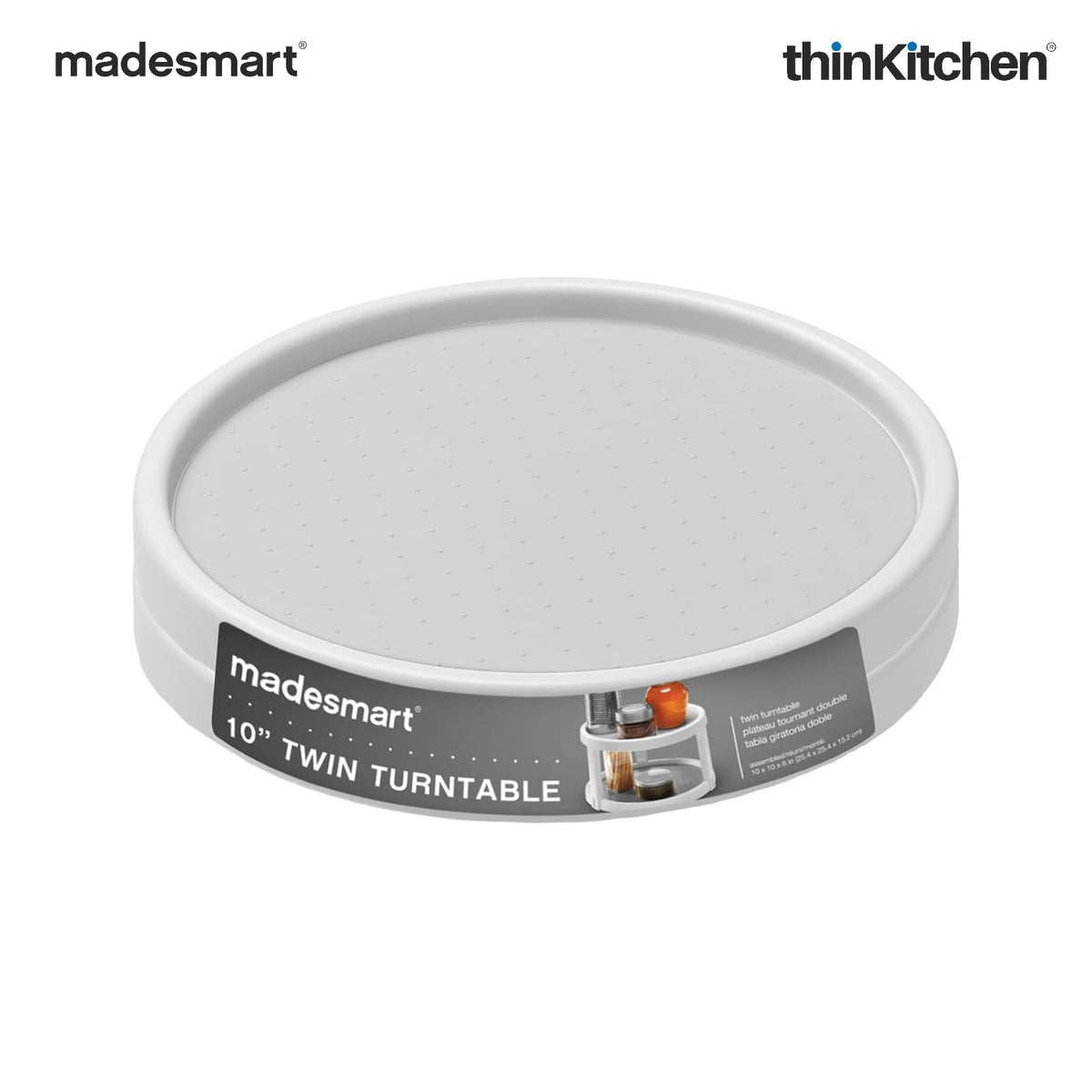 Madesmart 25.4 Cm Two-Level Turntable With Soft Grip Lining, White
