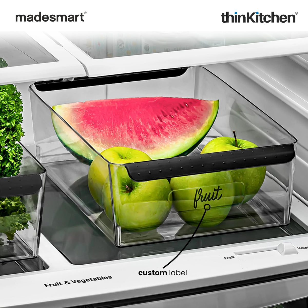 Madesmart Premium Large Fridge Bin With Soft Grip Handles, Clear - 1