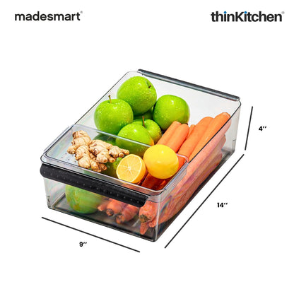 Madesmart Premium Large Fridge Bin With Soft Grip Handles, Clear