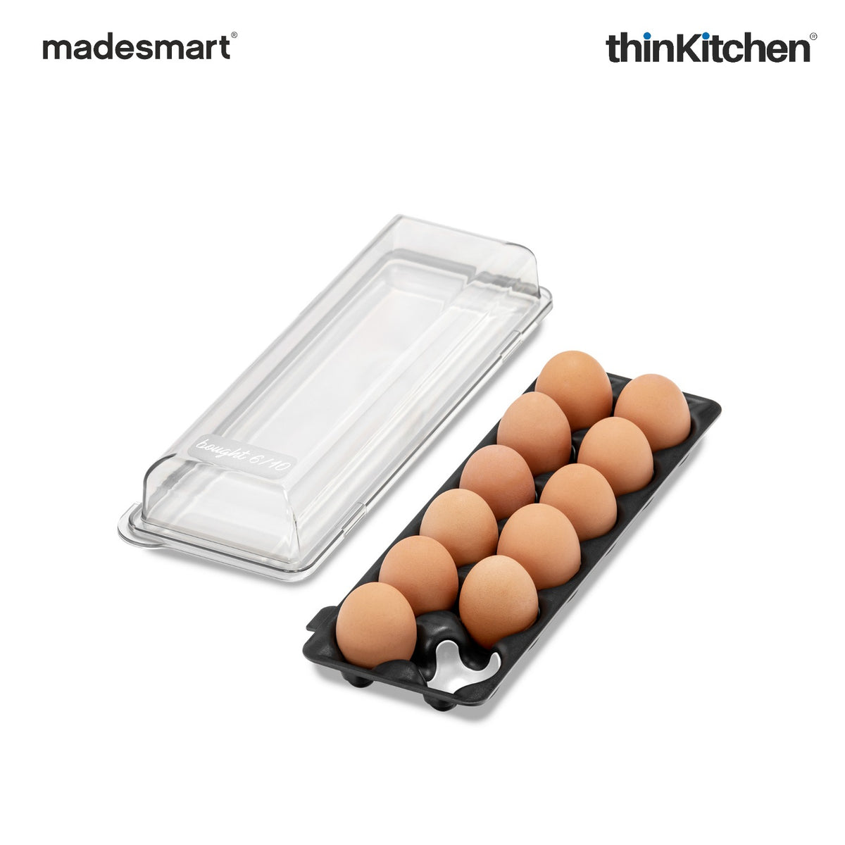 Madesmart Egg Holder With Lid, Clear And Carbon