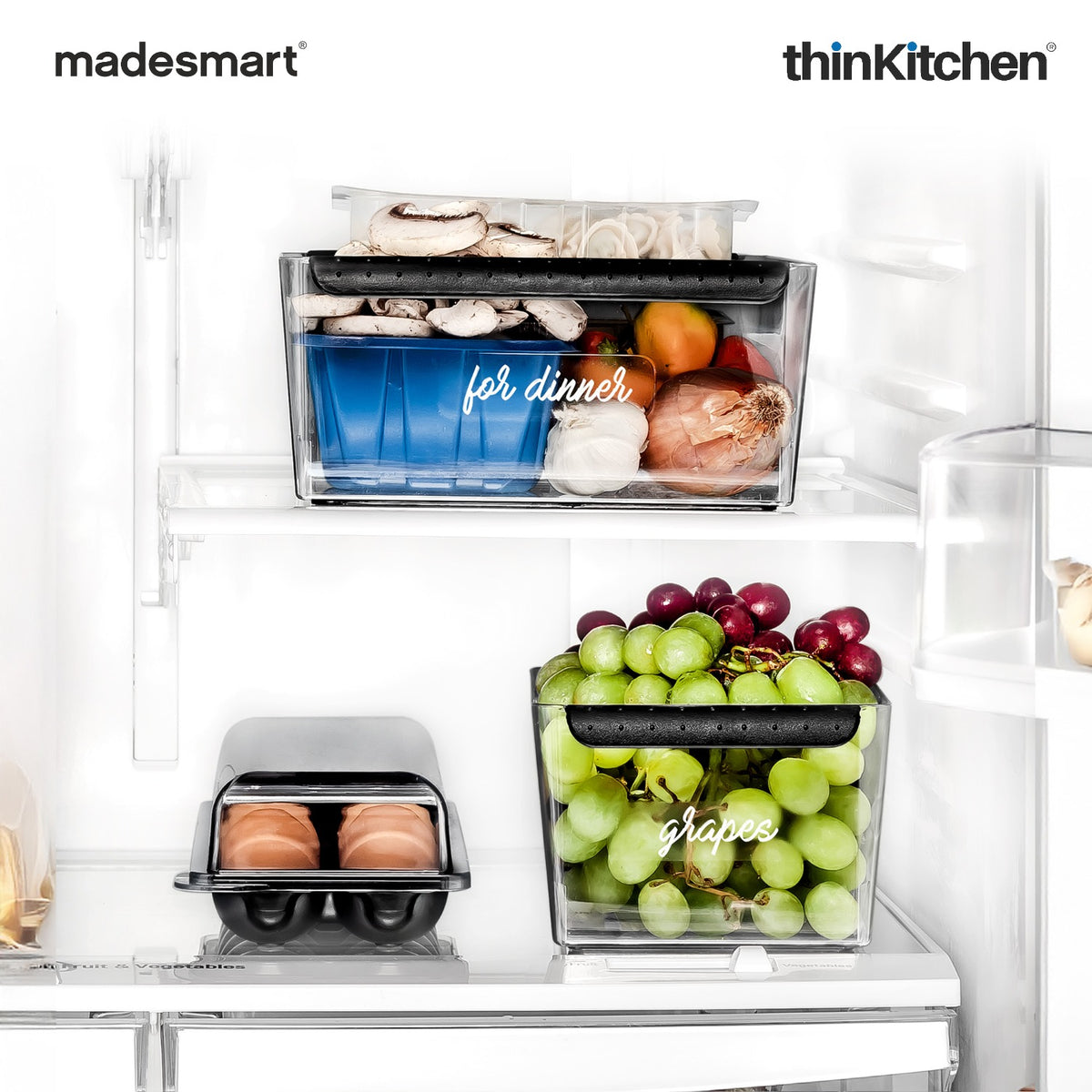 Madesmart Egg Holder With Lid, Clear And Carbon - 3