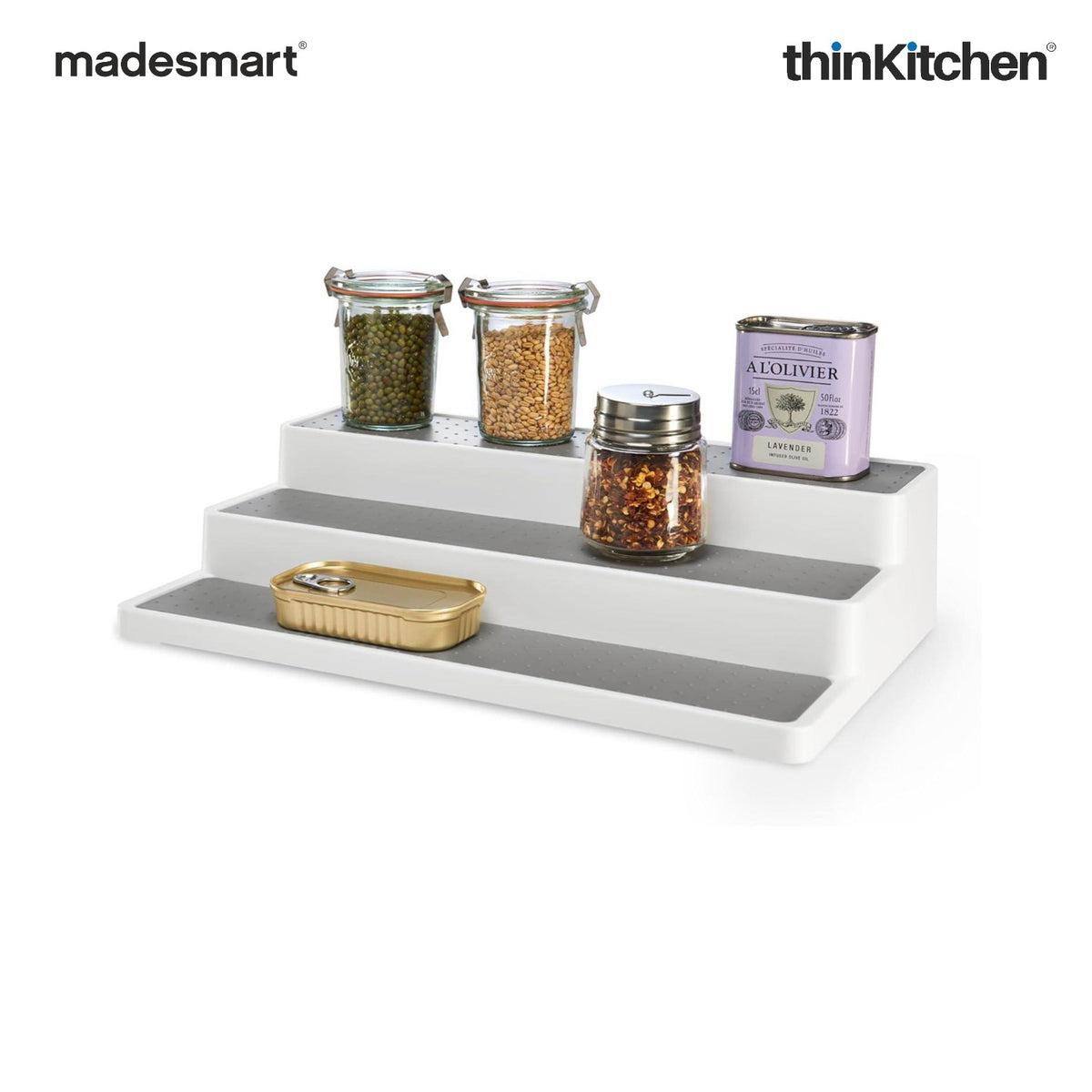 Madesmart 3-Tier Cabinet Shelf Organizer With Soft Grip Lining, White