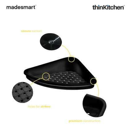 Madesmart Bathtub Corner Shelf With Suction Cups, Carbon