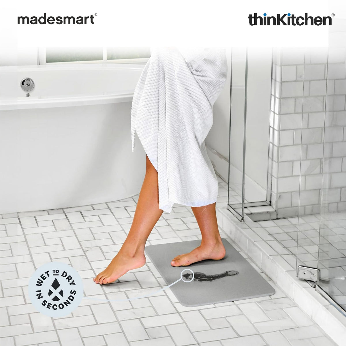 Madesmart Drying Stone Bath Mat With Diatomite Surface, Grey - 2