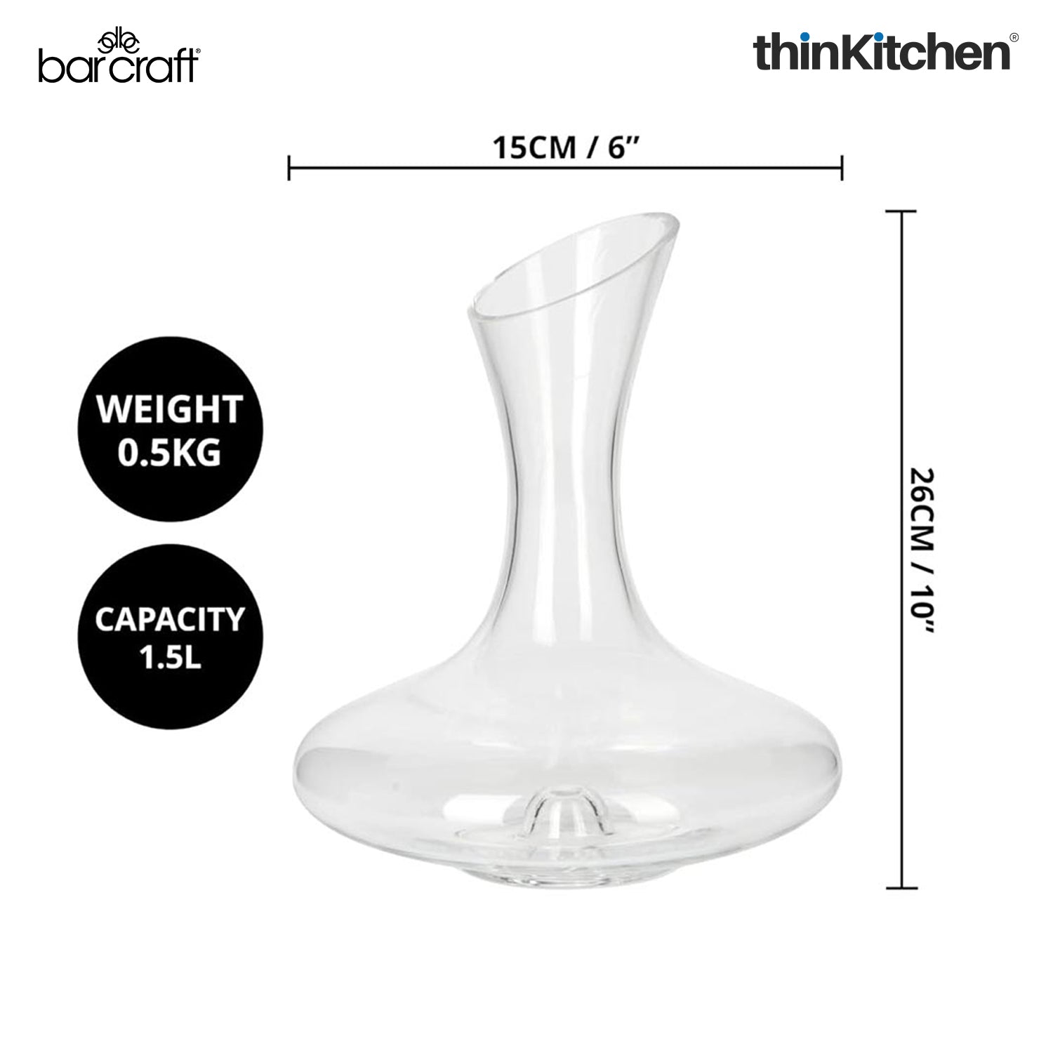 BarCraft Deluxe Glass Wine Decanter, 1.5 Litres, Gift Boxed - 2