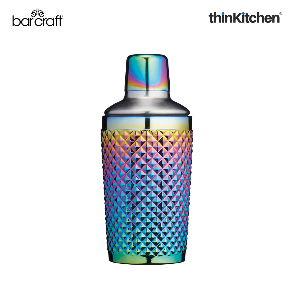 BarCraft 300ml Premium Studded Glass Cocktail Shaker, Spill Proof | Rainbow-Pearl Iridescent Finish with Integrated Strainer & Spill-Proof Design