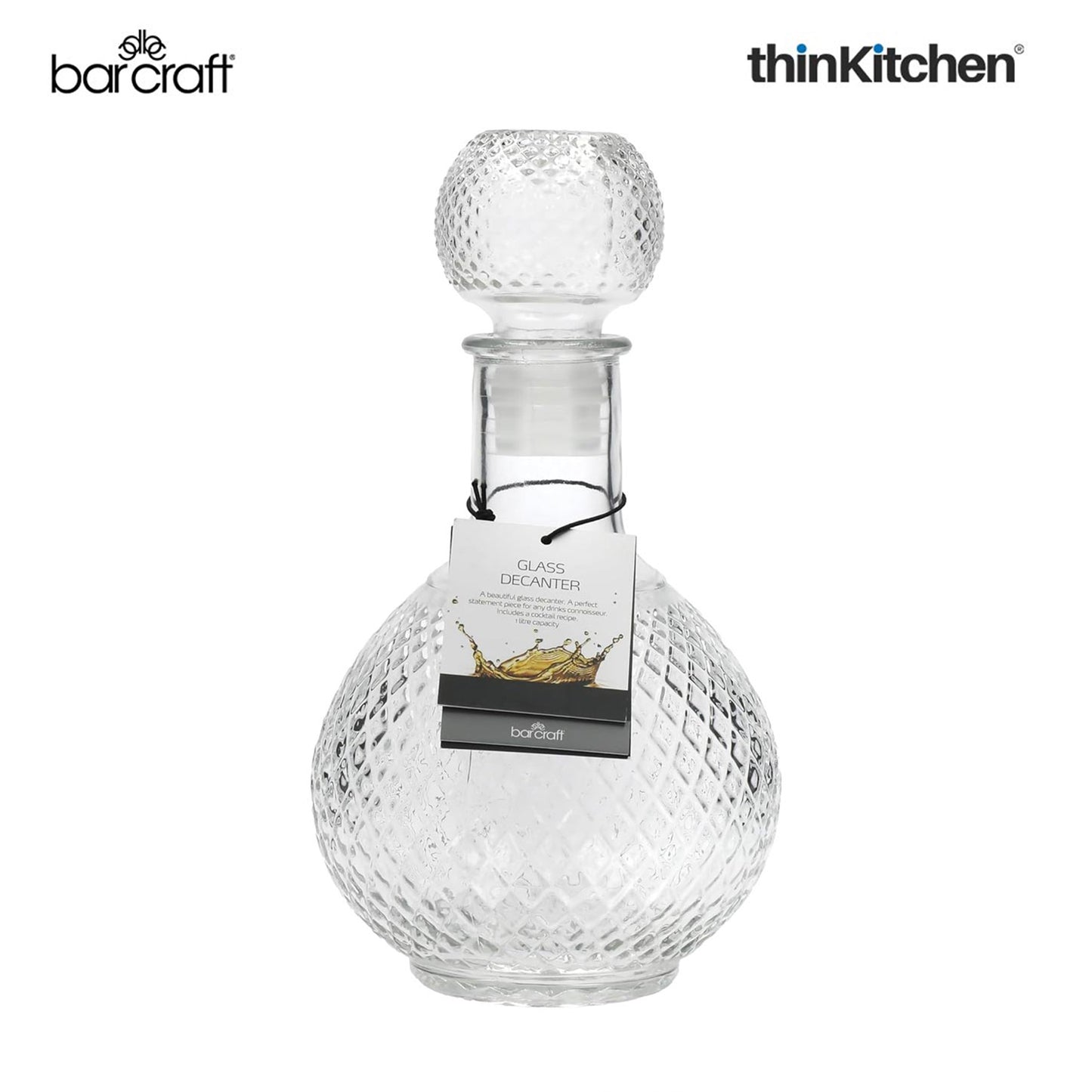 BarCraft Cut Glass Effect Decanter 1 Litre, Gift Tagged