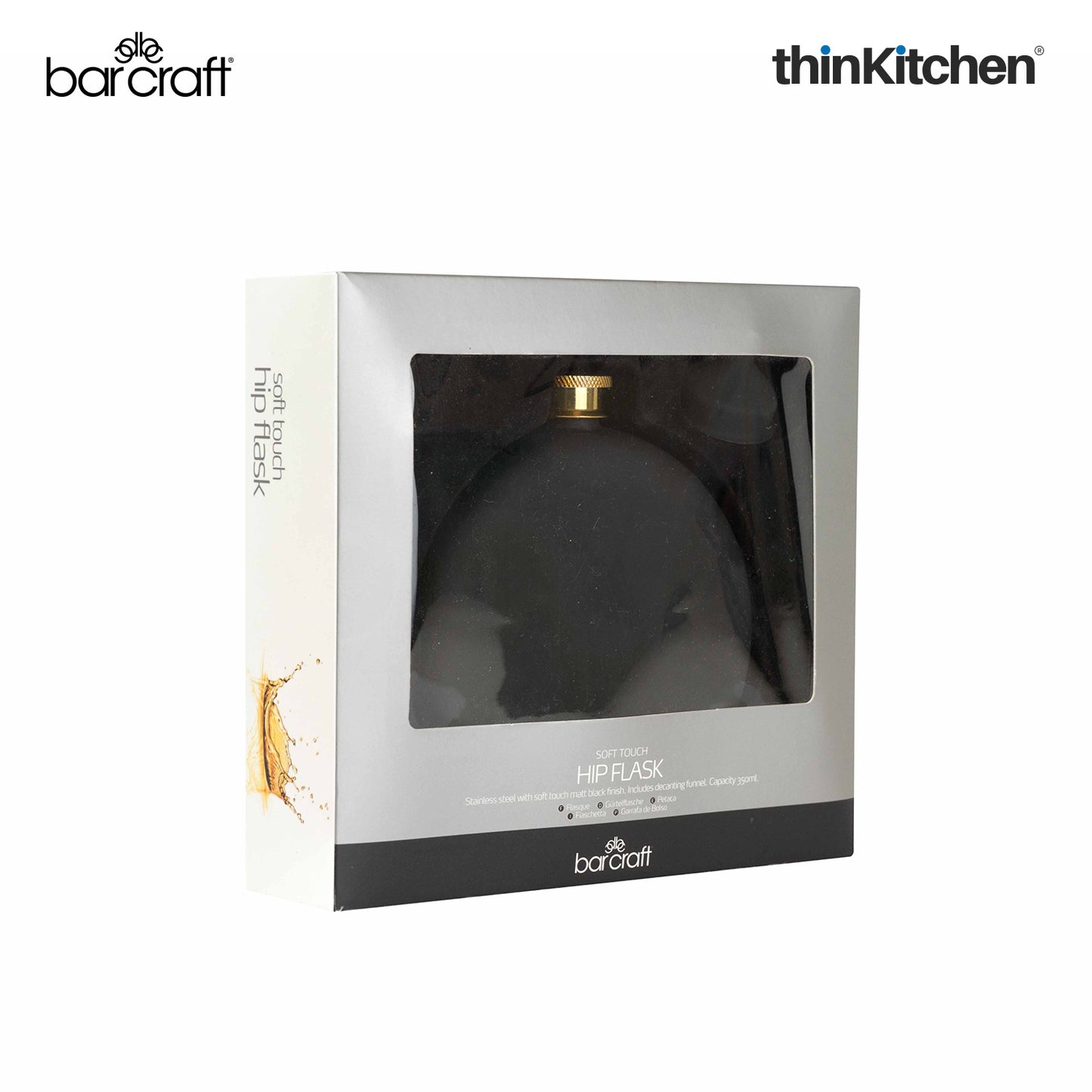 BarCraft Stainless Steel Soft Touch Hip Flask, 350ml