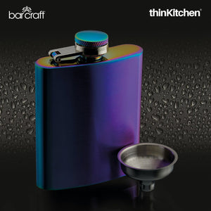 BarCraft Exotic Rainbow Hip Flask with Easy Pour Funnel, 100ml