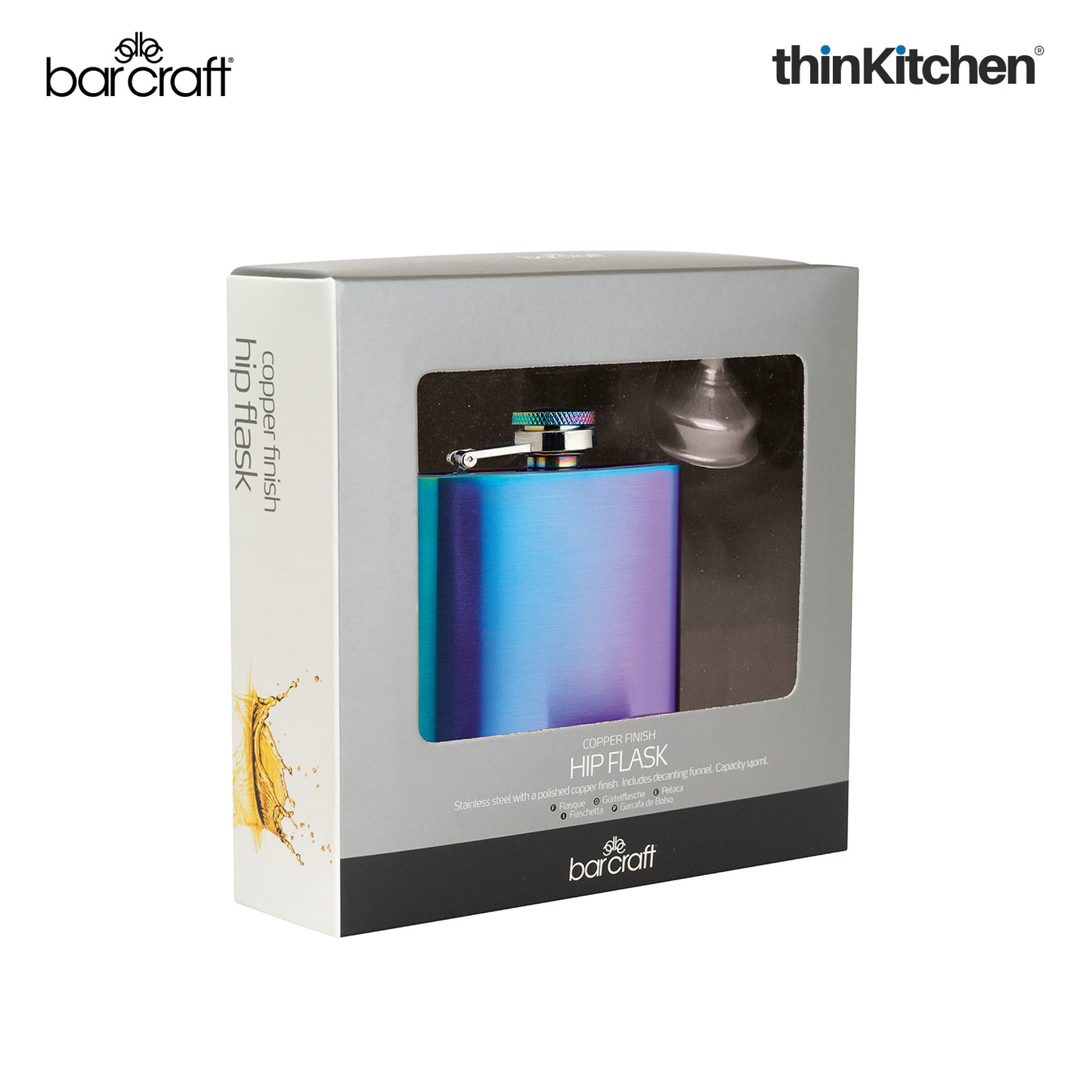 Barcraft Exotic Rainbow Hip Flask With Easy Pour Funnel 100ml