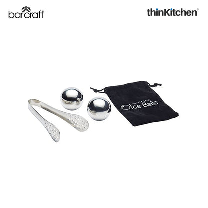 Barcraft 3 Pc Stainless Steel Ice Balls Tongs And Storage Bag Set