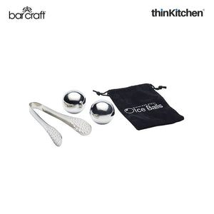 BarCraft 3-pc Stainless Steel Ice Balls, Tongs and Storage Bag Set
