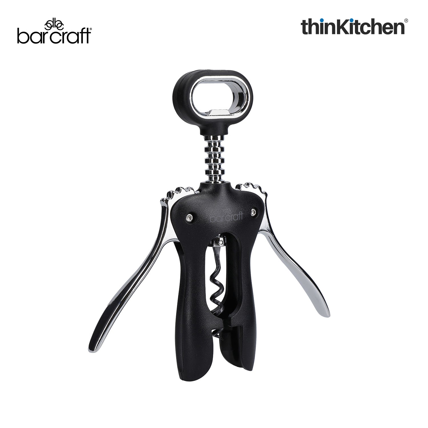 BarCraft Premium Winged Corkscrew, Heavy-Duty Zinc Alloy Wine Bottle Opener with Non-Stick Spiral - 5