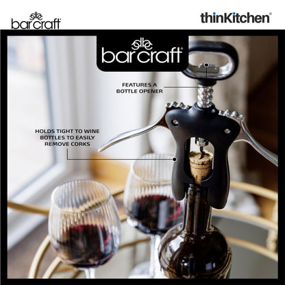 BarCraft Premium Winged Corkscrew, Heavy-Duty Zinc Alloy Wine Bottle Opener with Non-Stick Spiral