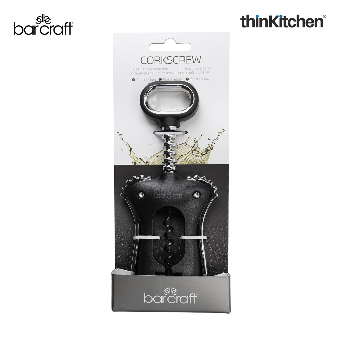 BarCraft Premium Winged Corkscrew, Heavy-Duty Zinc Alloy Wine Bottle Opener with Non-Stick Spiral