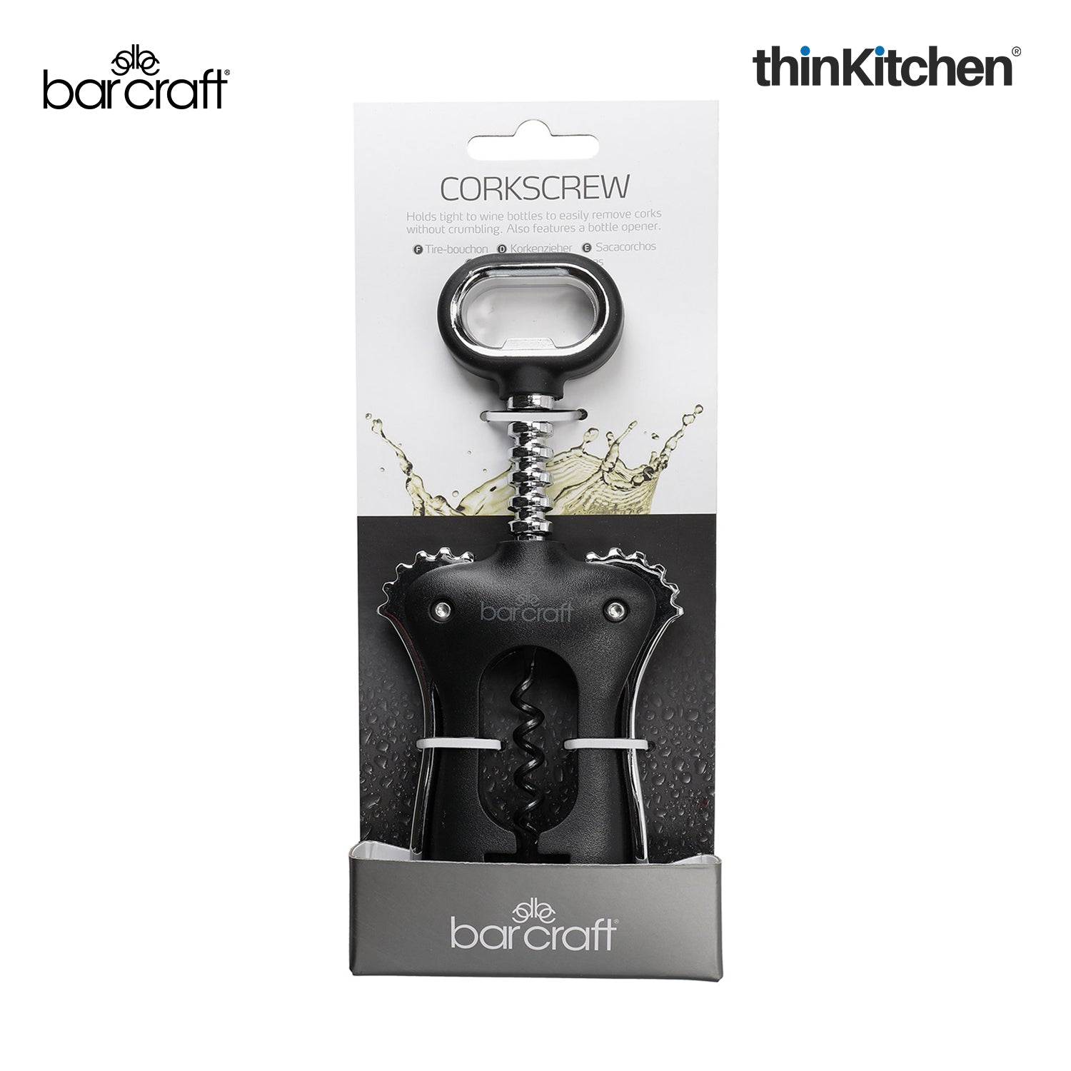 BarCraft Premium Winged Corkscrew, Heavy-Duty Zinc Alloy Wine Bottle Opener with Non-Stick Spiral - 6