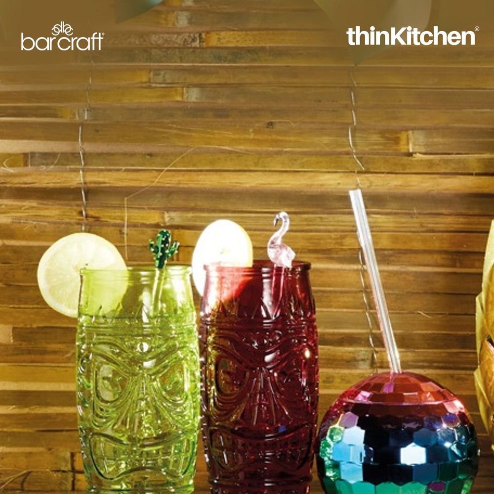 BarCraft Tropical Chic Premium Glass Cocktail Stirrers, Set of 6, Reusable Swizzle Sticks with Different Designs