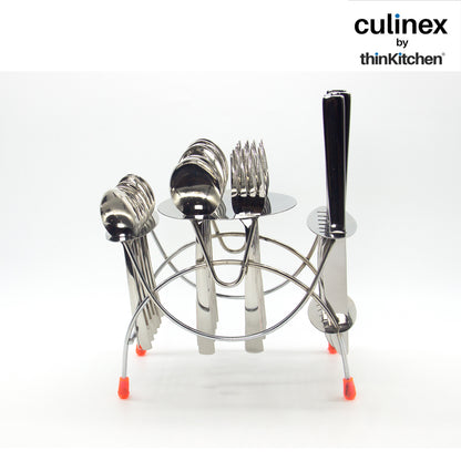 Culinex by thinKitchen | Cambridge Cutlery 24 pc Set with stand - Dessert Spoon, Dessert fork, Dessert knife, Tea spoon, 6 each