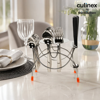 Culinex by thinKitchen | Cambridge Cutlery 24 pc Set with stand - Dessert Spoon, Dessert fork, Dessert knife, Tea spoon, 6 each