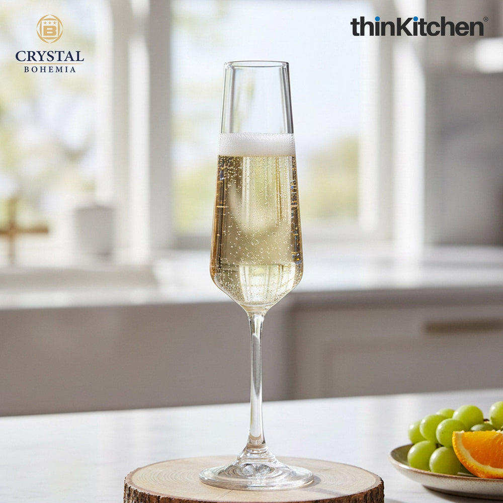 Crystal Bohemia 6 x 160ml Premium Champagne Flute Glasses Set of 6 for Wine, Drinks, Cocktails, Mocktails