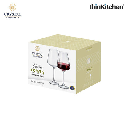 Crystal Bohemia Premium Red Wine Glasses – CORVUS – Set of 6, 450 ml | International Crystal Stemware | Luxury Czech Crystalware | Made in Czech Republic