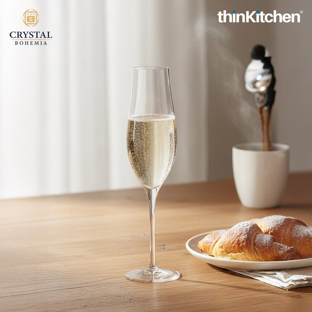 Crystal Bohemia 6 x 200ml Premium Champagne Flute Glasses Set for Wine, Drinks, Cocktails | LIMOSA Series