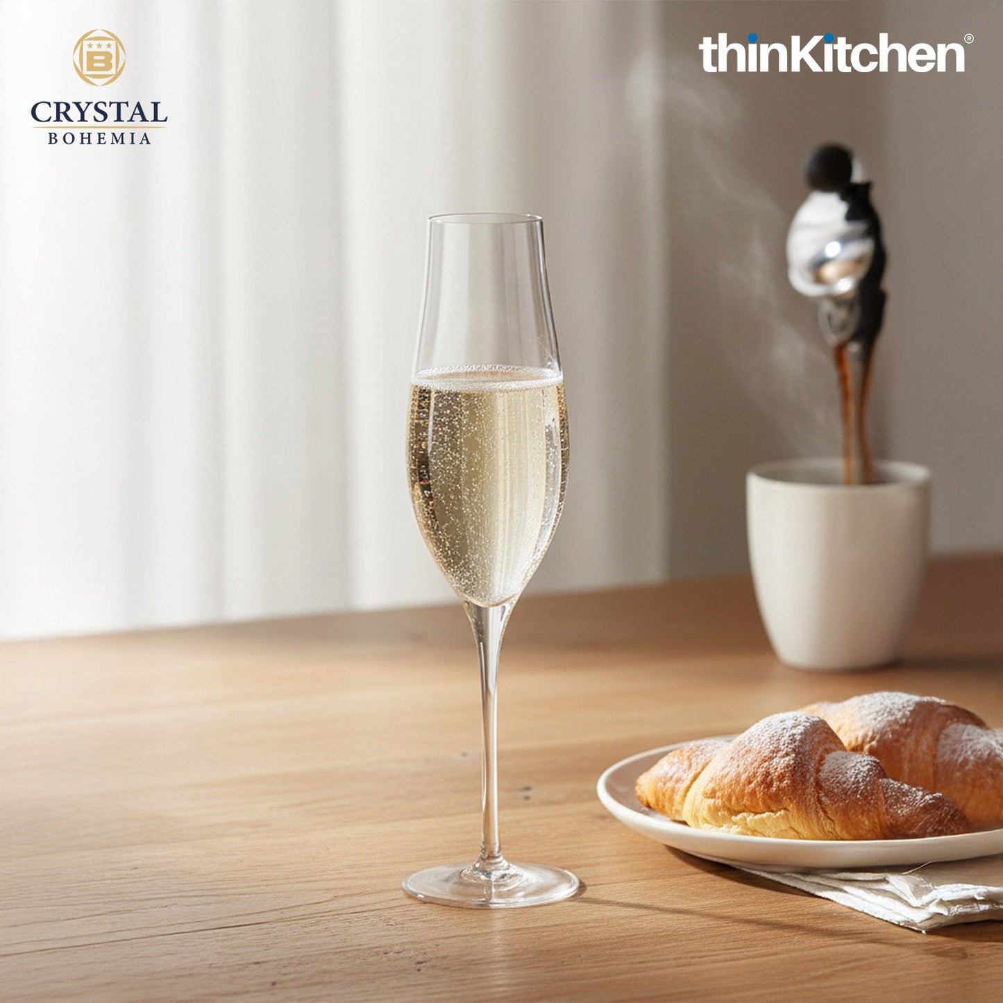 Crystal Bohemia LIMOSA Champagne Flute | 200 ml | Set of 6 | Premium Czech Crystal Glass | Elegant Sparkling Wine Glass | International Design | Made in Czech Republic