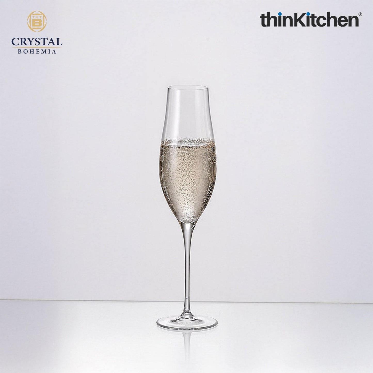 Crystal Bohemia LIMOSA Champagne Flute | 200 ml | Set of 6 | Premium Czech Crystal Glass | Elegant Sparkling Wine Glass | International Design | Made in Czech Republic