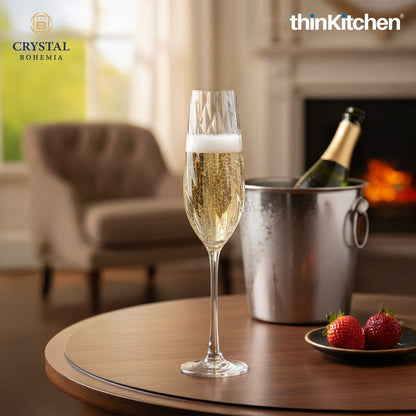 Crystal Bohemia Premium Champagne Flute – CORA – 260 ml, Set of 6 | International Crystalware | Elegant Champagne Glass Set | Made in Czech Republic