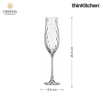 Crystal Bohemia Premium Champagne Flute – CORA – 260 ml, Set of 6 | International Crystalware | Elegant Champagne Glass Set | Made in Czech Republic