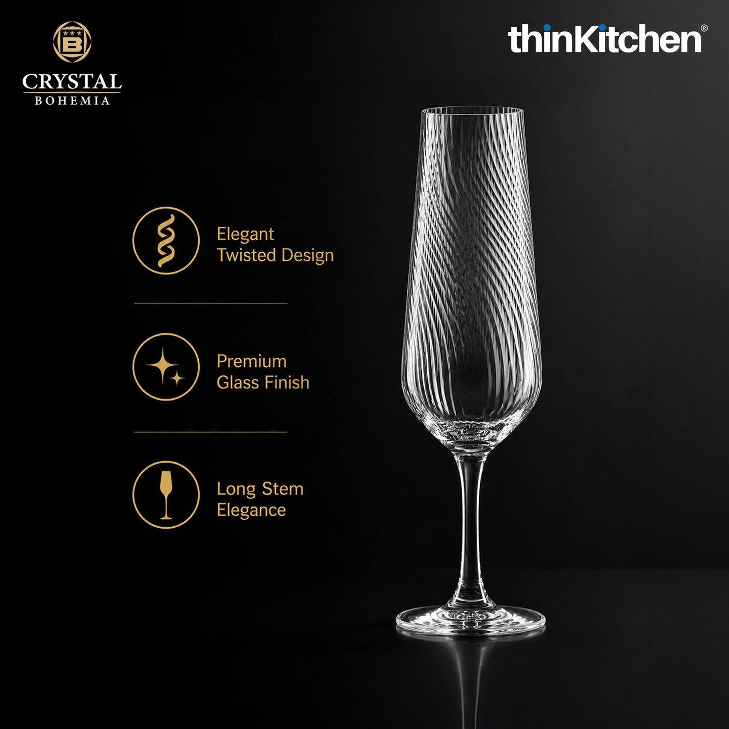 Premium 200ml x 6 Champagne Flute Glasses Set for Wine, Drinks, Cocktails, Mocktails