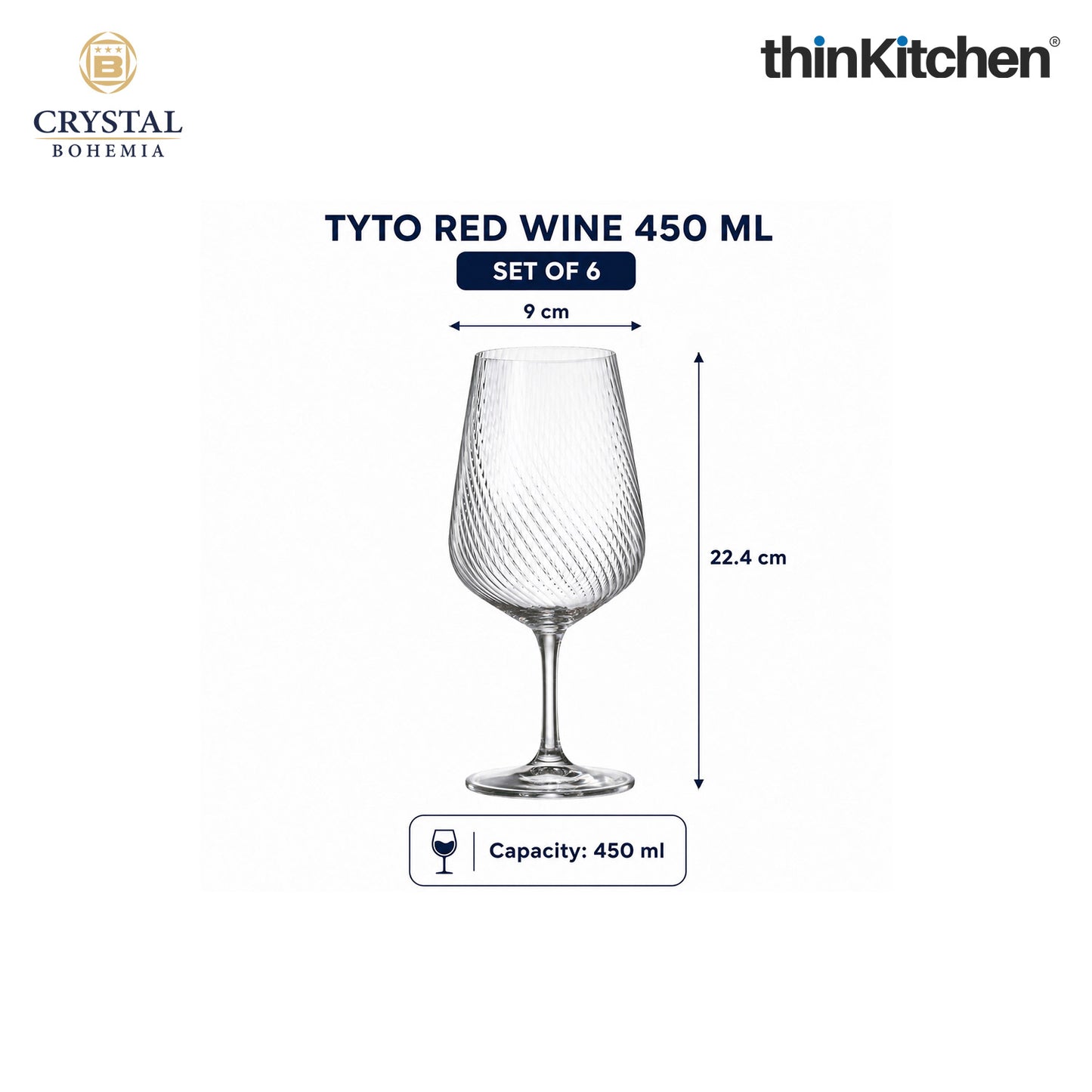 Premium 360ml White Wine Glasses Set of 6, TYTO, International Czech Luxury Crystalware for Wine, Drinks, Cocoktails, Mocktails