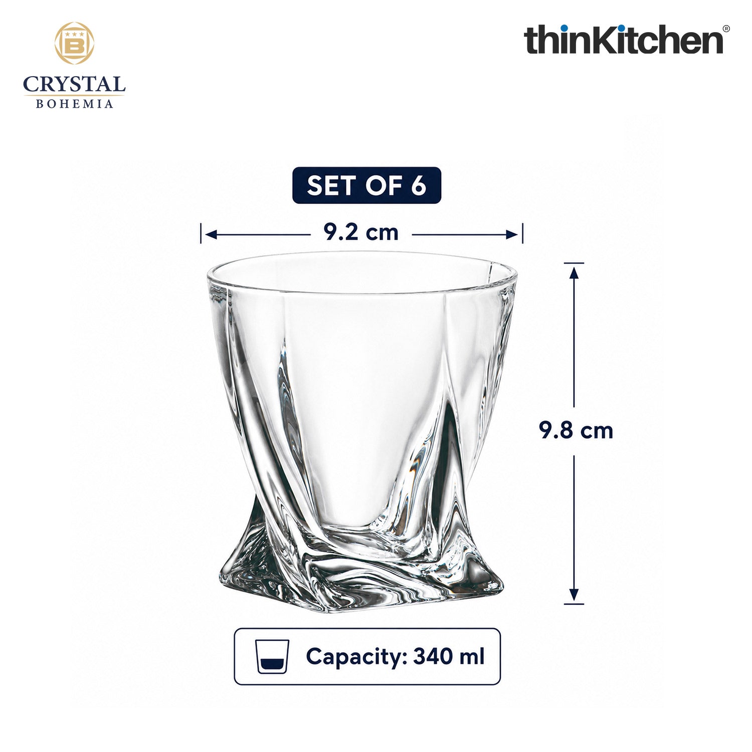 Premium 340ml  Quadro  Whisky Glass Set of 6 – Double Old Fashioned (DOF), Luxury  Whisky, Scotch & Bourbon Crystalware Glasses - 4